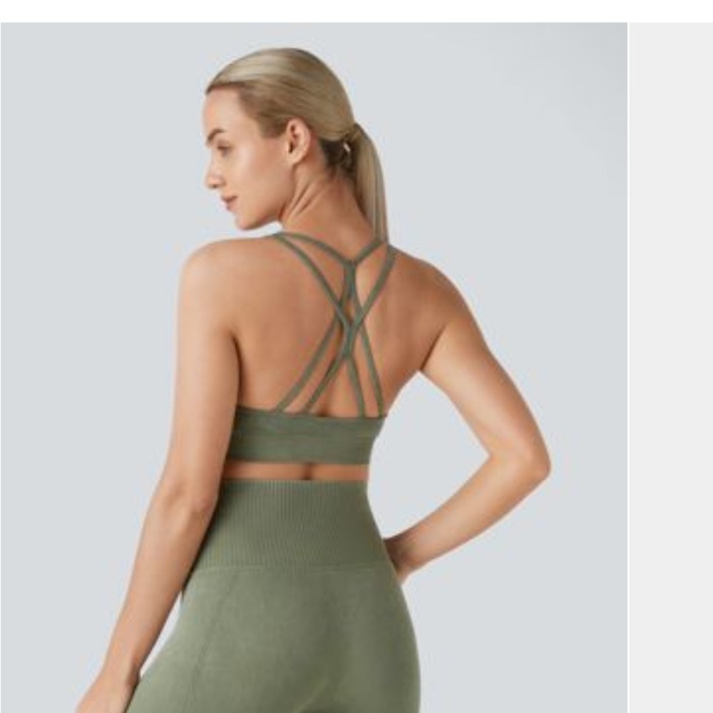 Seamless Flow Low Support Crisscross Backless Washed Yoga Sports Bra NWT